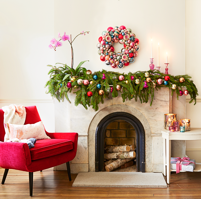 Rustic Yule log centerpiece with candles