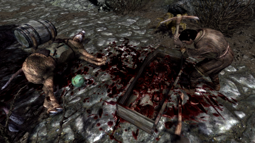 An image of the player battling a group of bandits in the forest.