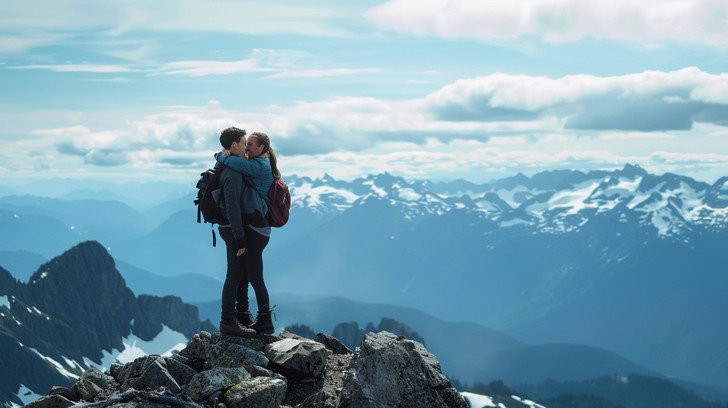 A couple wrapped in thick, woollen blankets, sharing a thermos of hot chocolate as they watch the vibrant green and purple Aurora Borealis dance across the star-studded sky in Lofoten, Norway, photographing themselves in silhouette against the celestial display using a long exposure for crisp detail.