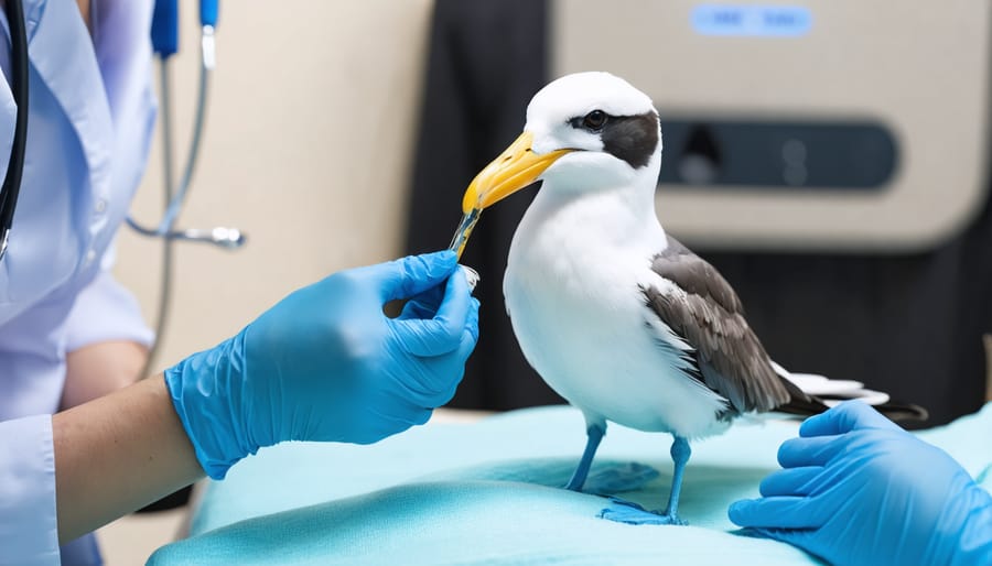 Volunteer tending to an injured seabird at Dyer Island, South Africa
