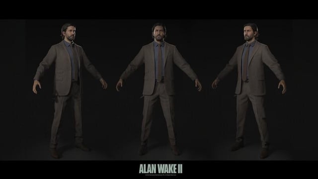 Promotional artwork for Alan Wake 2, featuring both Alan Wake and Saga Anderson, emphasizing the game's dual protagonists and the darkness that surrounds them.