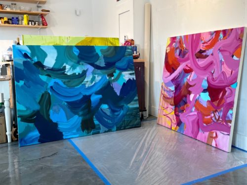 Close-up of one of Sarah's paintings inspired by the landscape