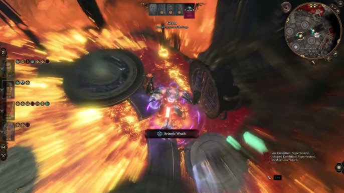 A screenshot of the UI with a party member's hotbar highlighting key spells (e.g., Haste, Bless).