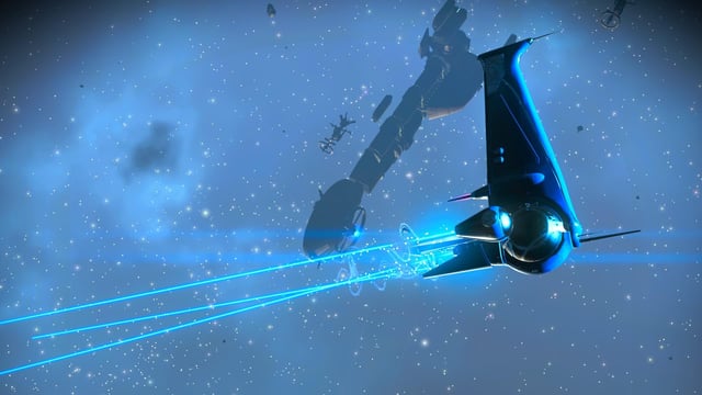 A ship flying through space with the 