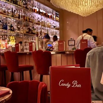 Candy Bar at The Siren Hotel, showcasing its pink hues and whimsical decor