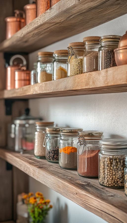 A variety of glass jars and containers used for pantry storage