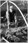 homesteader clearing brush defensible space