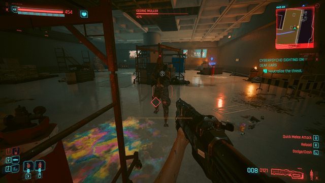 Frame comparison of Cyberpunk 2077 running the somewhat damaged mission with and without DLSS 3.5 using the quality preset in 4k resolution.