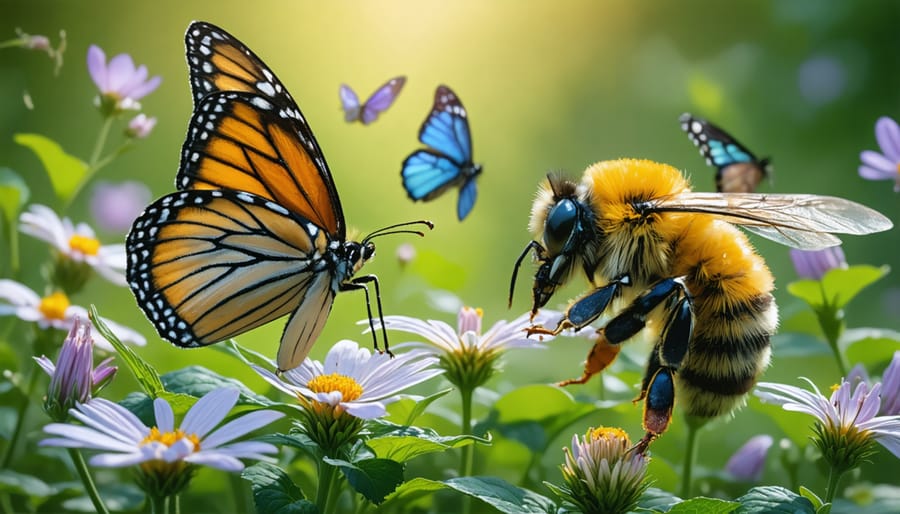 A diverse array of native plants, including berry-bearing shrubs, seed-producing flowers, and host plants for butterflies. Aim for a wild but attractive aesthetic.