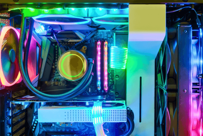 Close-up shot highlighting the iCUE LINK ecosystem and how it simplifies cable management with a single connector for the cooler fans and pump.