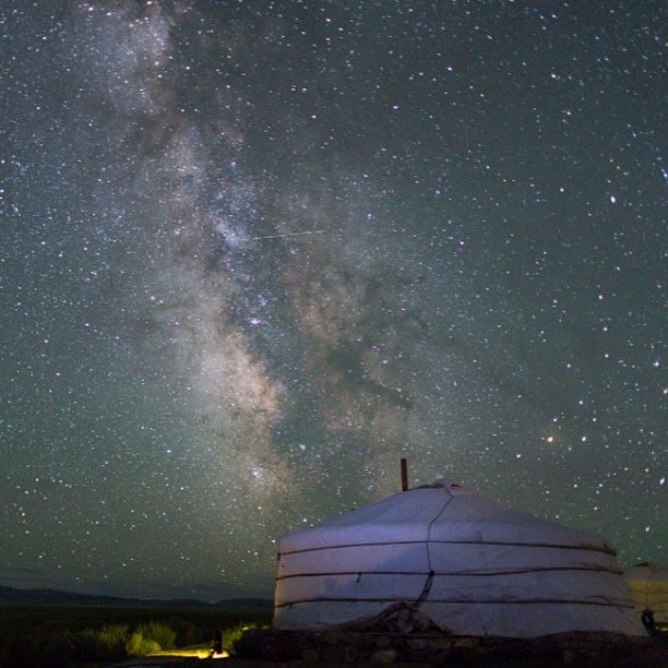 A panoramic view of the Milky Way above a traditional Mongolian Ger (yurt) in the Gobi Desert, showcasing the rich cultural experience.