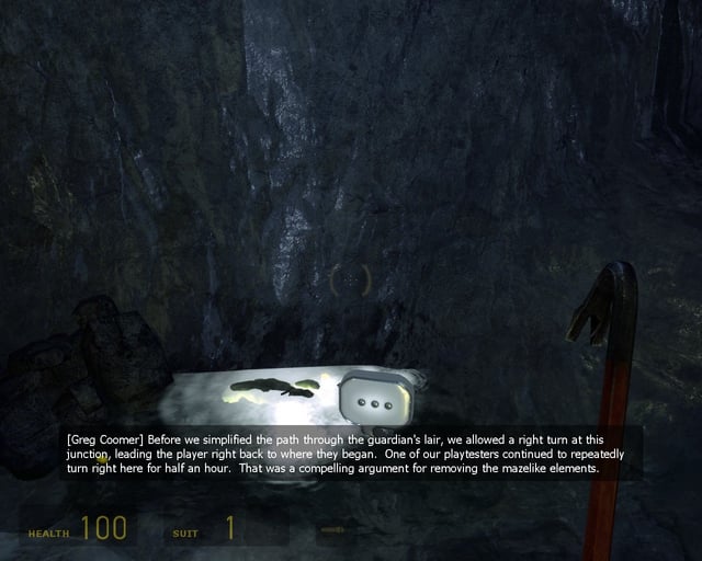 G-Man appearing in the background of Half-Life 2, subtle presence, enigmatic expression, eerie atmosphere.