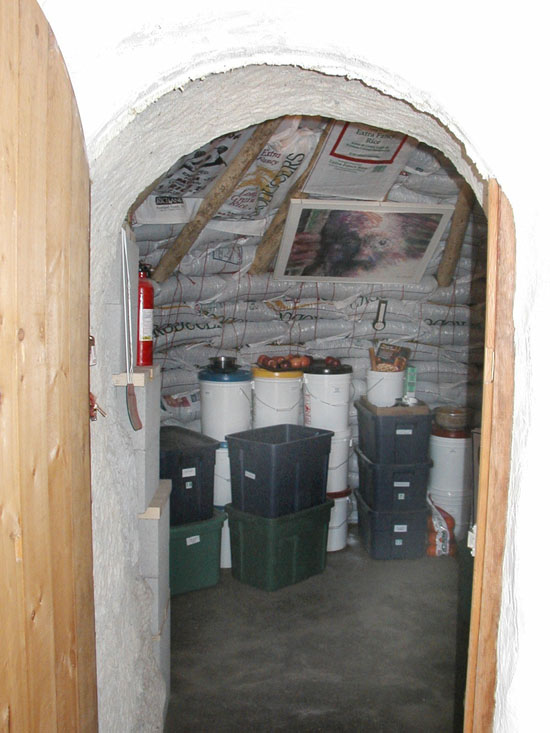 Finished root cellar with shelves and produce