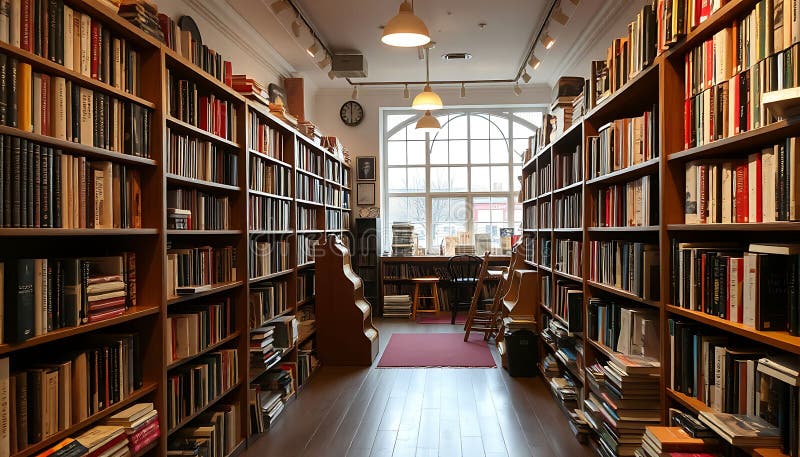 A cozy independent bookstore interior, warm lighting, overflowing bookshelves, customers browsing with smiles, soft focus, 4k resolution, high detail.