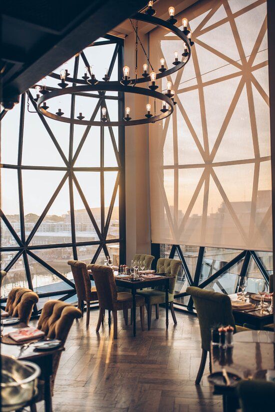 The exterior of the Silo Hotel showcasing its geometric windows