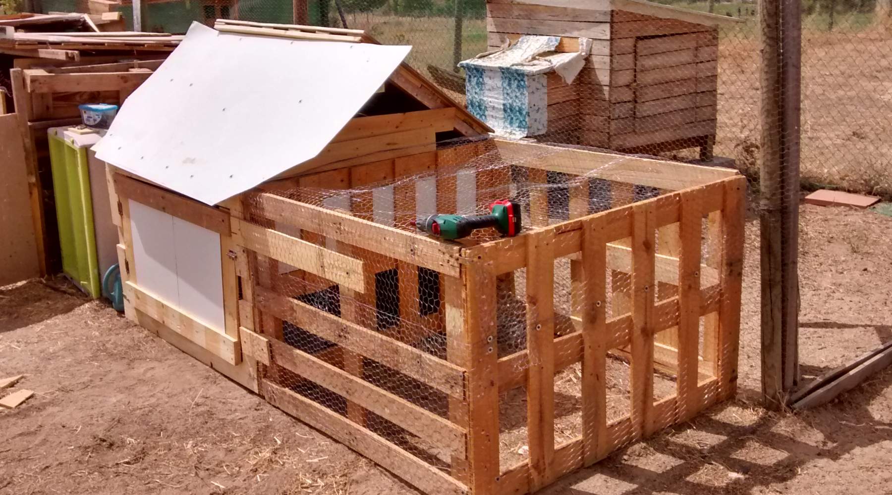 close up coop construction using salvaged wood