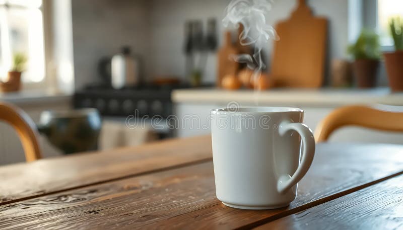 Mug of hot beverage in a cozy setting