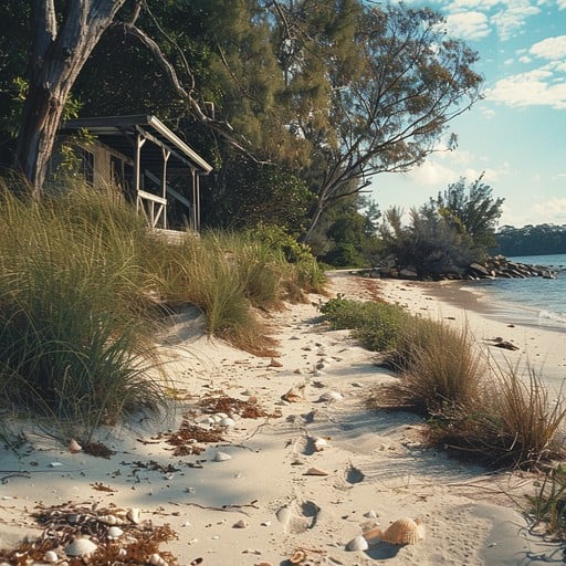 A secluded beach shack nestled among palm trees, offering privacy and tranquility