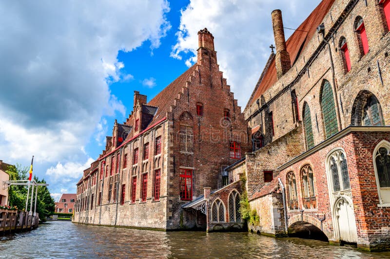 Bruges canals with colorful houses