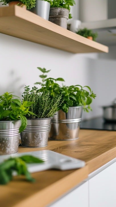 Herb-filled kitchen shelves