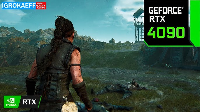 Another dramatic moment in the game, Senua standing in a mystical, ethereal environment, emphasizing the narrative's psychological and emotional depth.