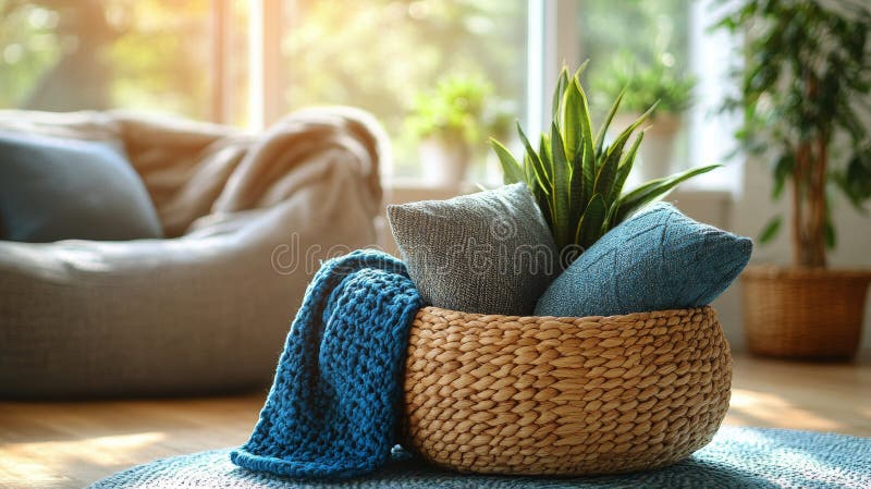 A large macrame wall hanging with a diamond pattern prominently displayed above a neutral-colored sofa. The macrame is made from natural cotton rope and adds texture and visual interest to the space.