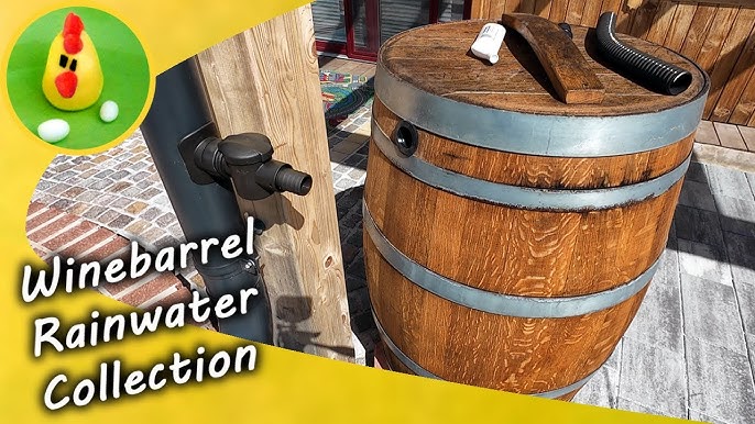 Various rain barrel components, including a spigot, downspout diverter, and mesh screen.
