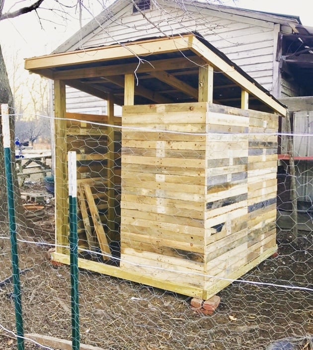 A stack of wooden pallets