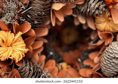 A homemade dried flower wreath