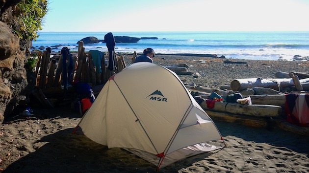 MSR Hubba Hubba NX tent set up on the beach