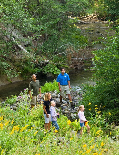 Family walking on a trail in Yosemite