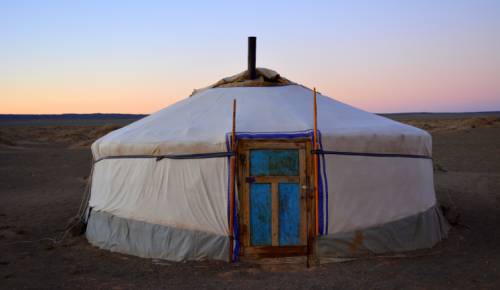 Mongolian yurt at night