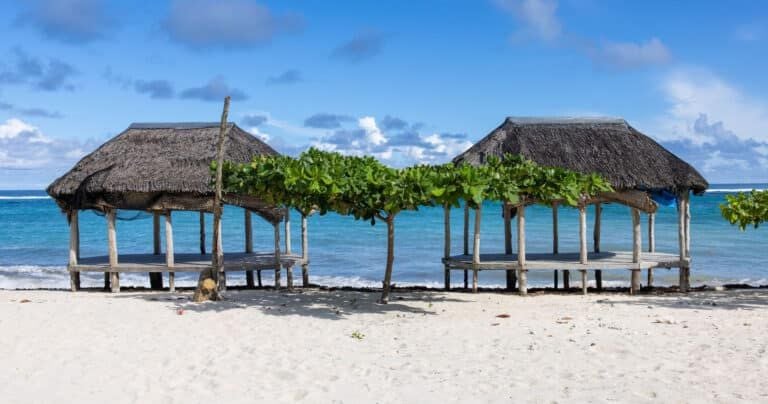 Lalomanu beach with white sand and blue ocean showing the ecotourism project
