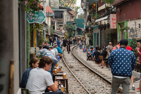 Hanoi street scene at golden hour