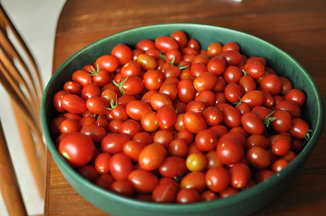 Close-up of tomato canning process