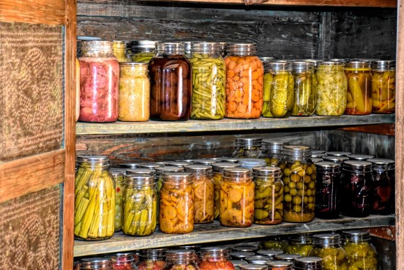 Glass Mason Jars in a Root Cellar