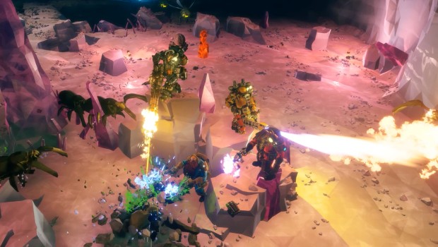 The Hiveguard's weak points being damaged by the Engineer's 