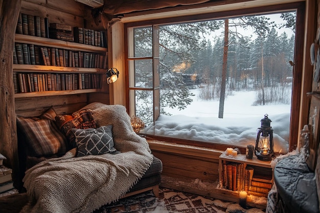 Fairy lights draped around a bookshelf, providing soft, warm ambient light.