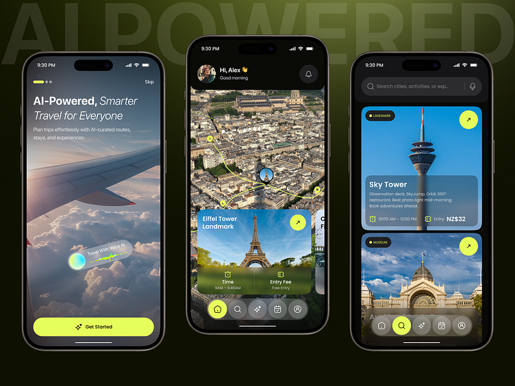 Mockup of personalized travel itinerary builder UI
