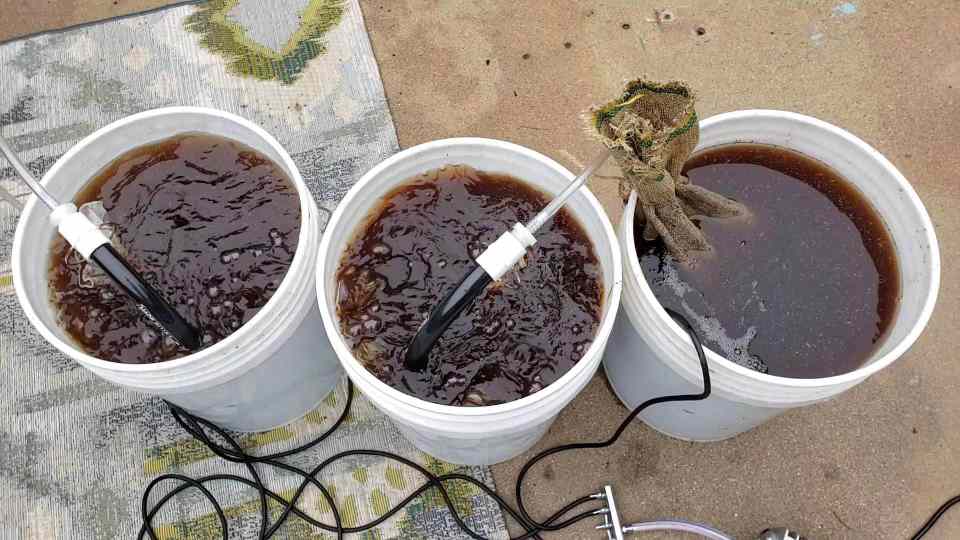 compost ingredients air pump brewing bucket close-up