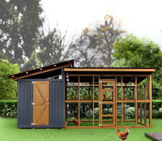 A unique and colorful chicken coop made from reclaimed materials.
