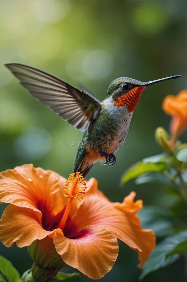 hummingbird hovering near plant