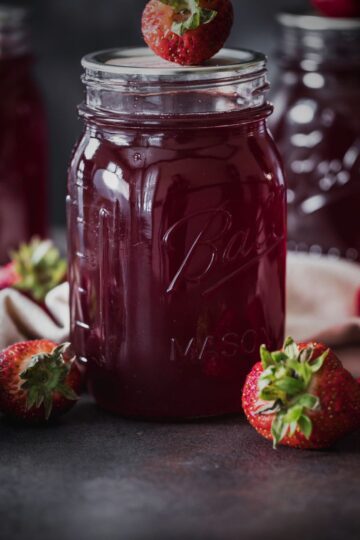 Strawberry syrup in mason jar