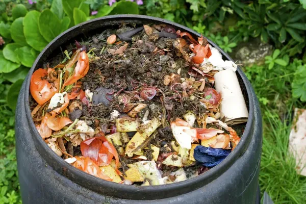 A raised garden bed is shown being prepared by a person in a backyard setting, showcasing the initial steps of filling the bed with soil and organic matter.
