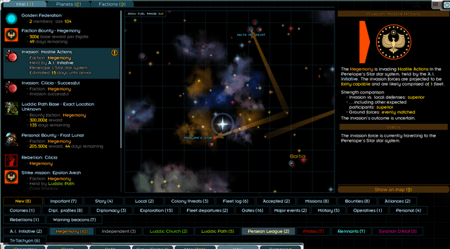 A comparison of the Starsector galaxy map. The vanilla version is on the left, showcasing a standard, less dynamic galaxy. On the right is the Nexerelin-enhanced map, highlighting active fleet movements and varied faction territories.
