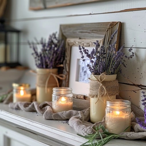 A rustic home decor scene, featuring fall foliage and warm lighting, evoking a cozy and inviting atmosphere.