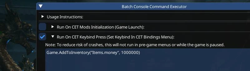 A character standing in Night City with many neon lights visible.