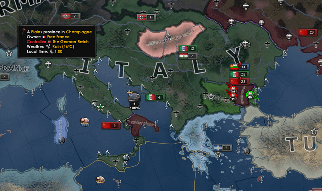 A dynamic naval battle in the Atlantic, showcasing a large Soviet fleet engaging British warships. Focus on the chaotic action, explosions, and ship models. The mood is intense and dramatic, with a slightly desaturated color palette to convey the grim reality of naval warfare. The screenshot is taken from a cinematic angle.