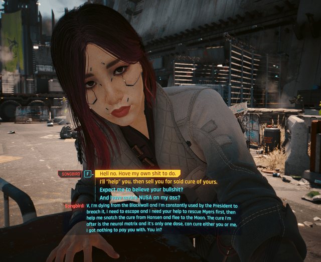 V and Songbird escaping the Black Sapphire