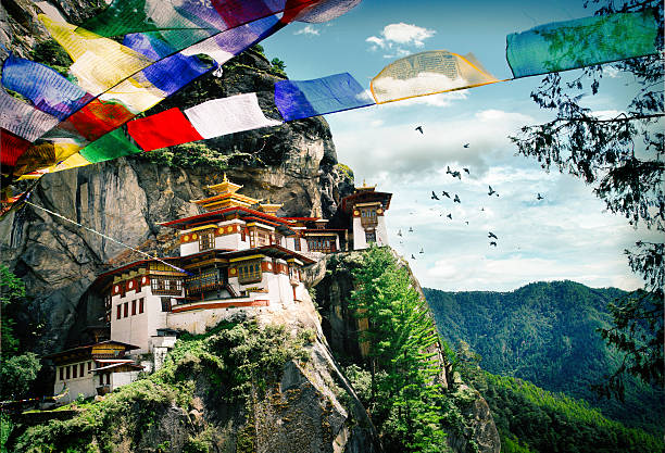 Taktsang Palphug Monastery perched on a cliffside overlooking the Paro Valley